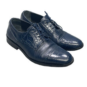 Giorgio Brutini Mens 11 W/EEE Navy Leather Lizard Alligator Print Oxford Shoes